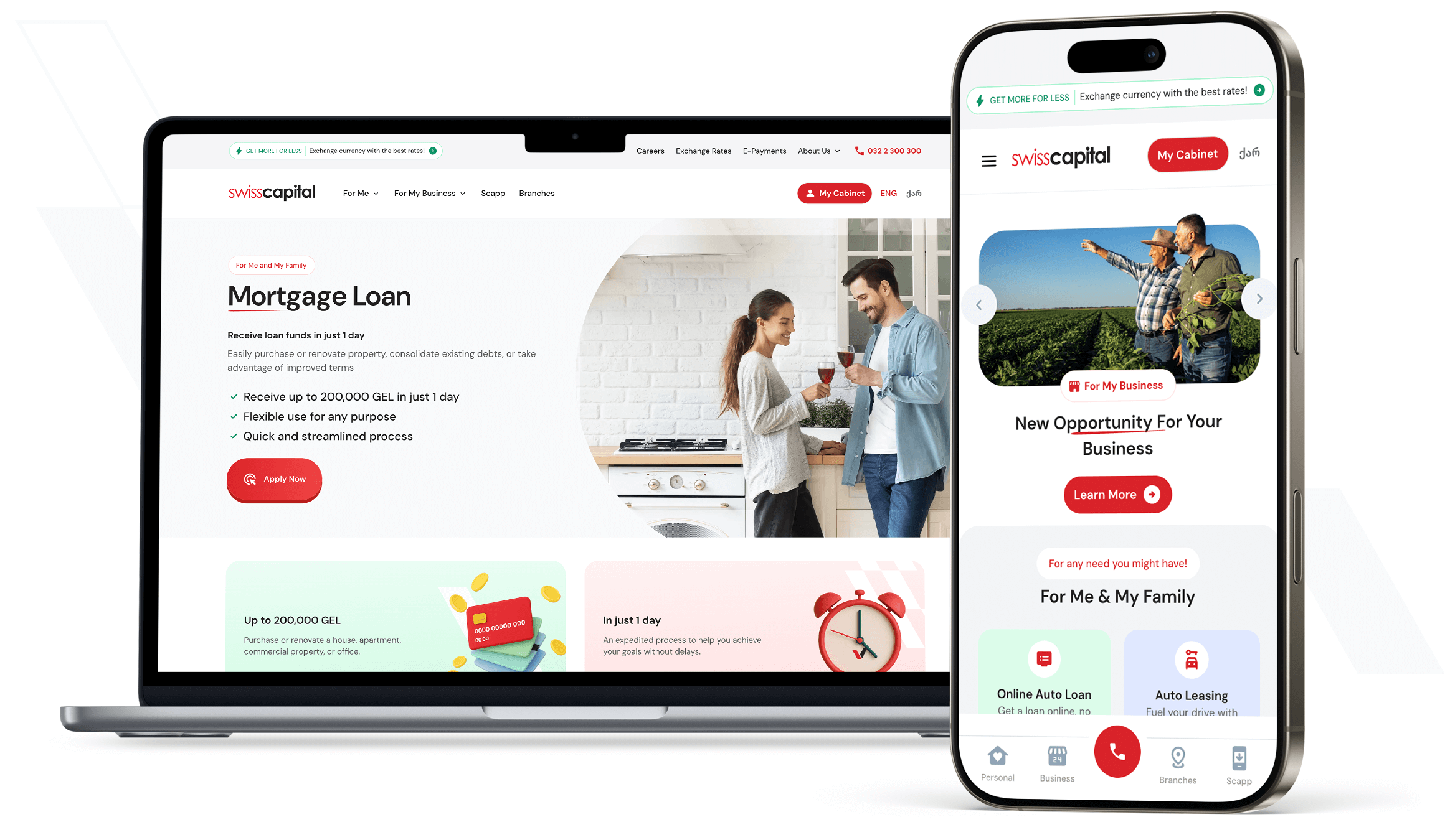 Loan website laptop and mobile screenshots